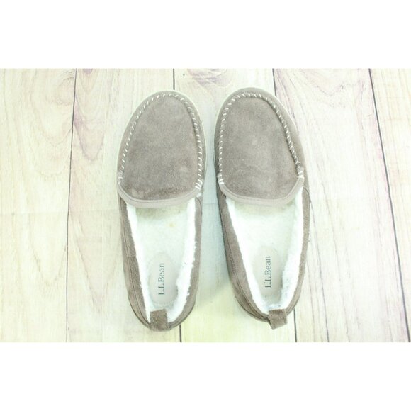 LL Bean Cement Suede Slip-On Moccasin Slippers Fleece Lined Mountain Size 8 M - Picture 7 of 9